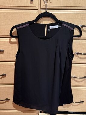 Calvin Klein Black Sleeveless Beaded-Shoulder Camisole